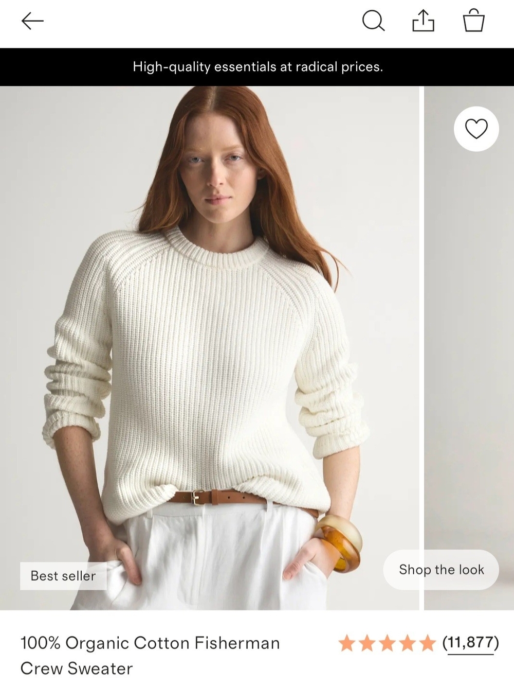 Quince Organic Cotton Fisherman Crew Sweater - Cream